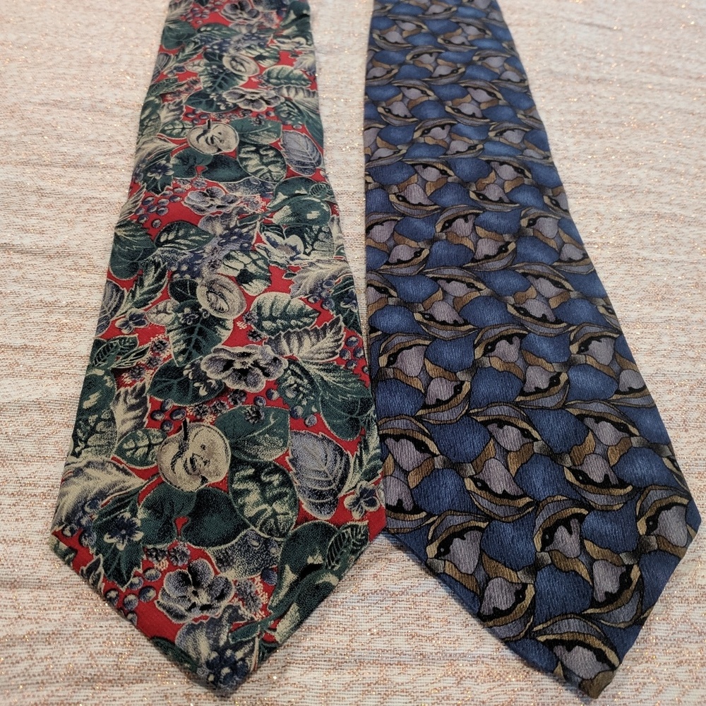 2 vintage 100% silk Cocktail Colors ties blue jay